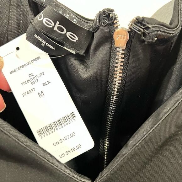 Bebe Mimi off the shoulder Asymetrical Black Dress size M - Picture 5 of 6